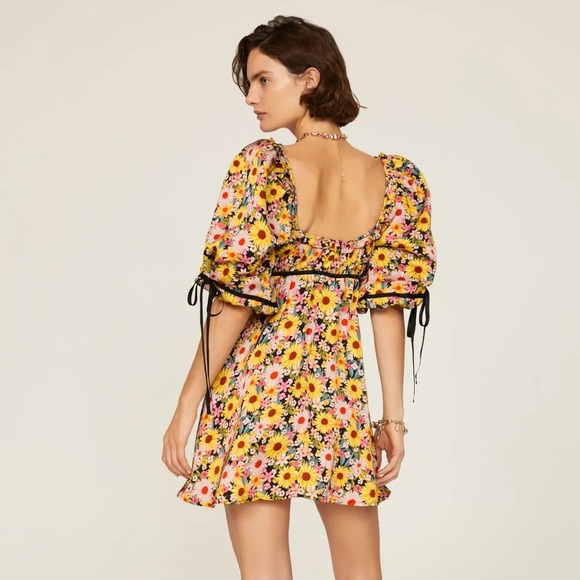 NWT For Love & Lemons Sylvia Yellow Floral Mini Dress XS - Picture 3 of 7